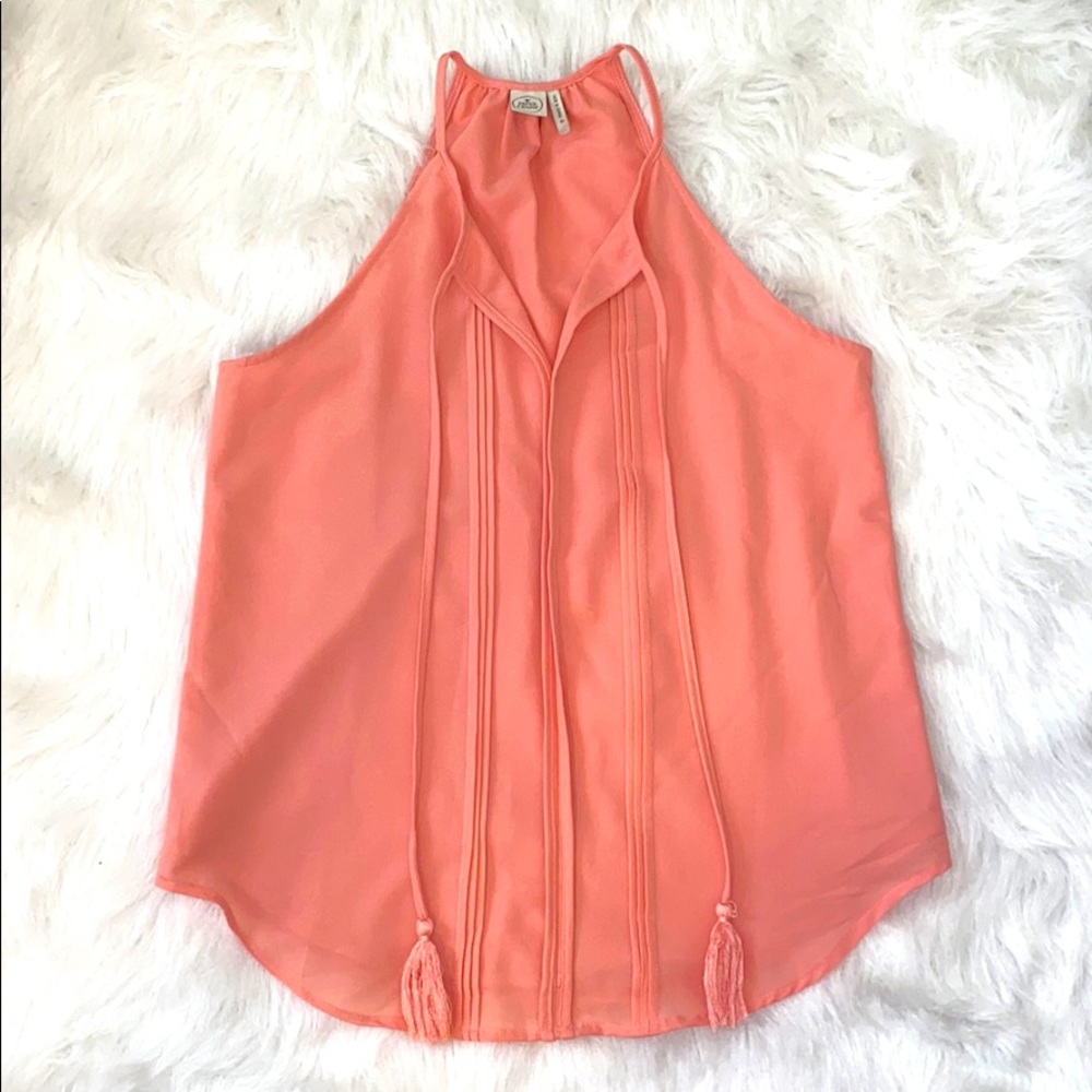 Pink Coral Sleeveless Tie front swing tank top